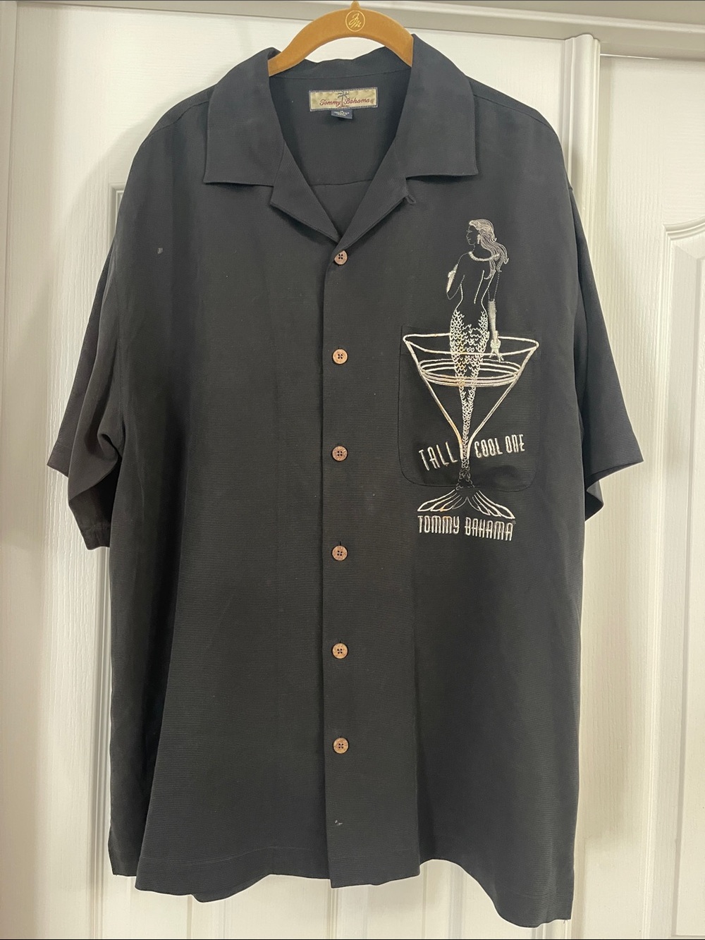 Tommy Bahama silk Black Short-Sleeve Camp Shirt with 'Tall, Cool One' Graphic